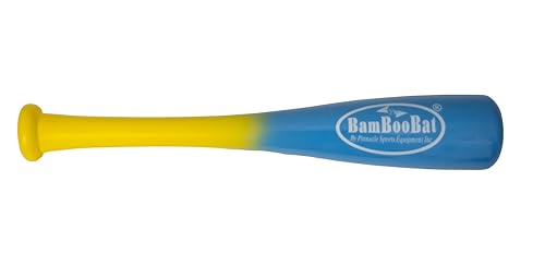BamBooBat by PINNACLE SPORTS EQUIPMENT INC. Adult Baseball and Softball Wood One Hand Training Bat- 18 Inch or 21 Inch - color: Yellow Handle / Carolina Blue Barrel, size: 21 Inch