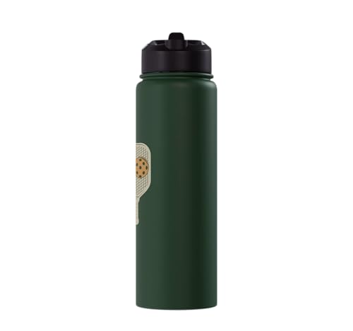 Whose Serve What's the Score Funny Pickleball Questions Stainless Steel Insulated Water Bottle - color: Dark Green
