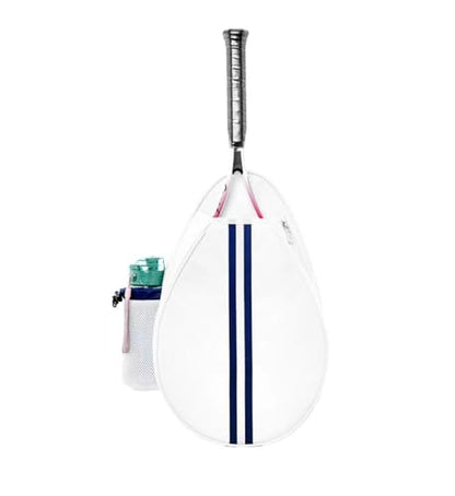 White PU One Shoulder Crossbody Tennis Backpack Girls Tennis Bag Tennis Racket Sling Bag for Women, with Water Bottle Holder - color: cream white