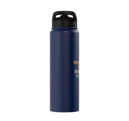 Whose Serve What's the Score Funny Pickleball Questions Stainless Steel Insulated Water Bottle - color: Navy Blue