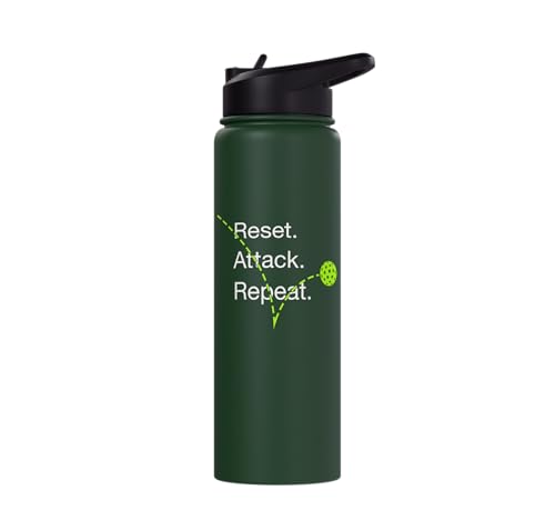 Reset Attack Repeat Competitive Pickleball Accessories Stainless Steel Insulated Water Bottle - color: Dark Green
