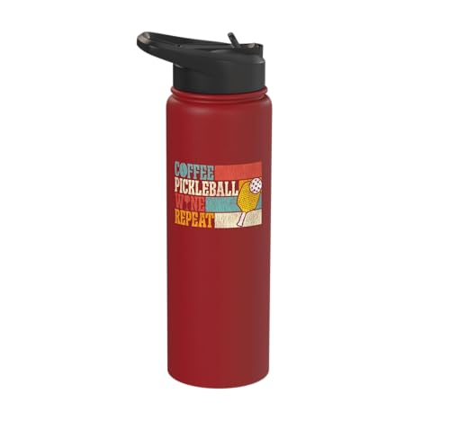 Funny Pickleball Paddle Just One More Game Stainless Steel Insulated Water Bottle - color: Red
