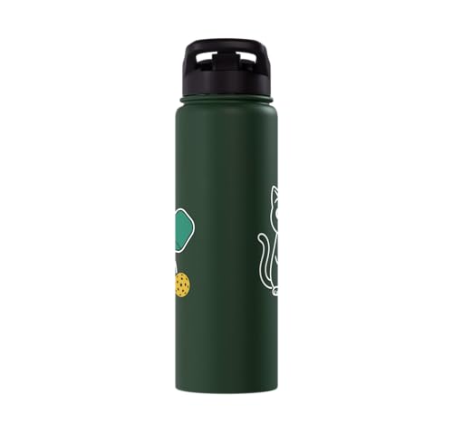 Pickleball Paddle Ball Player Minimal Clean Sports Fan Match Stainless Steel Insulated Water Bottle - color: Dark Green