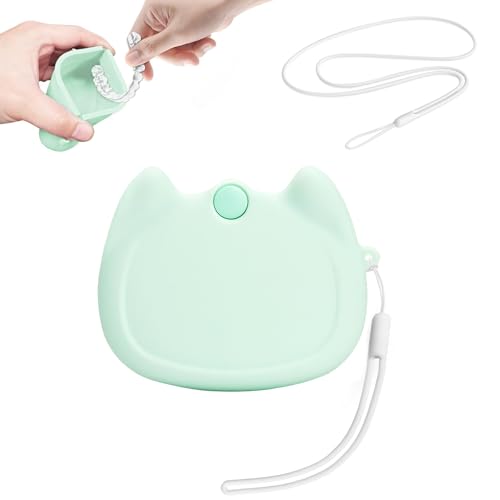 Silicone Retainer Case with Lanyard, WINDSIUUU Portable Cute Travel Retainer Holder Braces Aligner Case with Vent Holes Aligner Retainer Cases for Girls Women Kids Travel Denture Night Guard Container - color: Green