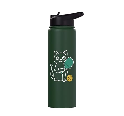 Pickleball Paddle Ball Player Minimal Clean Sports Fan Match Stainless Steel Insulated Water Bottle - color: Dark Green