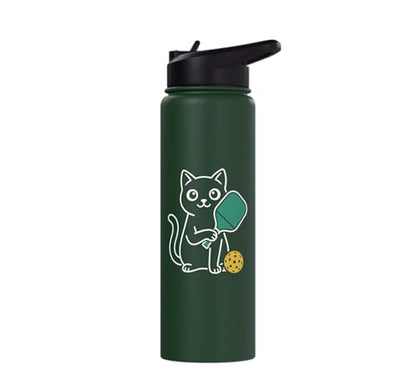 Pickleball Paddle Ball Player Minimal Clean Sports Fan Match Stainless Steel Insulated Water Bottle - color: Dark Green