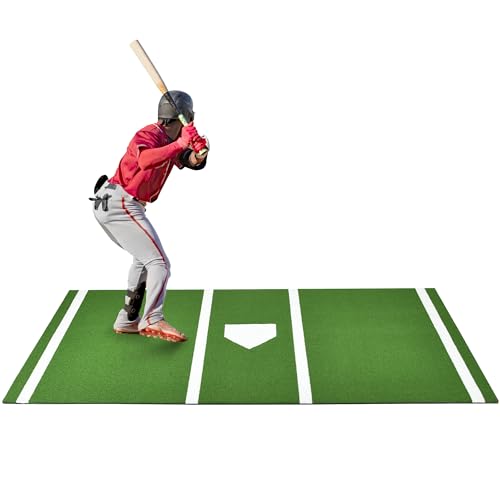 Shopsource Baseball Batting Mat, 10x3.8/12x6ft Softball Hitting Mat, Batters Box Turf Mats with Home Plate, Anti-Slip Baseball Softball Cage Mats for Indoor Outdoor - color: Green, size: 10' x 3.8'