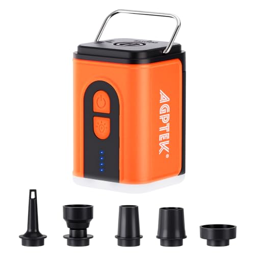 AGPTEK Portable Mini Air Pump for Inflatables, 180L/min Electric Inflator Deflator, USB-C Rechargeable Pump with 3-Mode LED Light for Air Mattress Pool Floats Sleeping Pad Vacuum Bags 0.58PSI