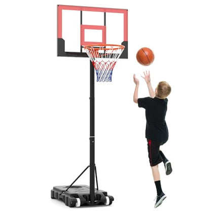 GYMAX Basketball Hoop Outdoor, 3.3-7/10 FT Adjustable Portable Basketball Goal with Wheels, PC Backboard, Fillable Base for Kids, Youth & Adults in Backyard, Driveway, Pool