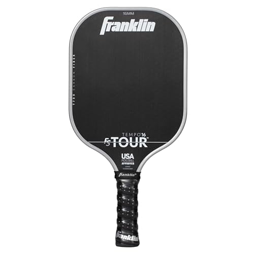 Franklin Sports Pro Pickleball Paddles - FS Tour Series Raw Carbon Fiber T700 - USA Pickleball Approved - Unibody Epoxy Resin Injected Edge - Dynasty + Tempo - 14mm/16mm Core - Gray, Blue + Pink - color: Gray, size: 16 mm, style: Tempo