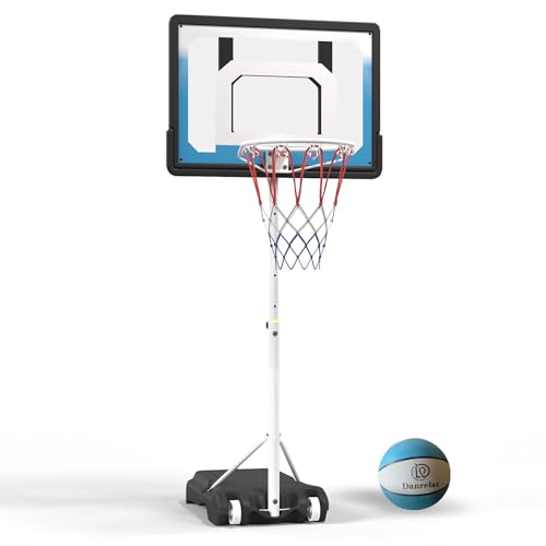 Pool Basketball Hoop, Height Adjustable 3.9" to 6.9", Blue PE Frame, Water Base, Includes Air Pump, 8-Inch Rubber Ball, Indoor & Outdoor Use - color: Blue, size: 3.9-6.9FT