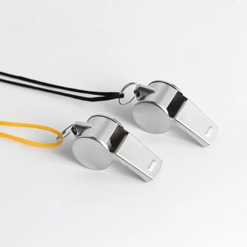 2Pcs Silver Whistle with Lanyard Outdoor Tools Referee Metal Whistle Training School Football Soccer Rugby Sport Loud Coach Referee Whistle
