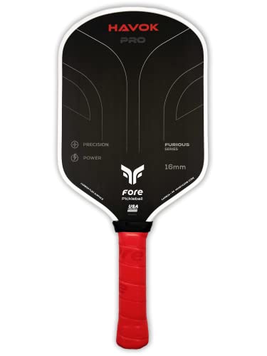 Havok Pro Pickleball Paddle: Carbon Fiber Surface for Enhanced Power, Precision and Maximum Spin - Large Sweet Spot and USAPA Approved - color: Red