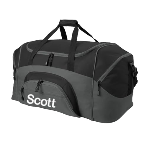 Personalized Large Duffel Bag, Football, Soccer, Basketball, Baseball Duffle Bag, Athlete Gift, Sport Bag, Embroidered Name, Black/Dark Charcoal - color: Black/Dark Charcoal