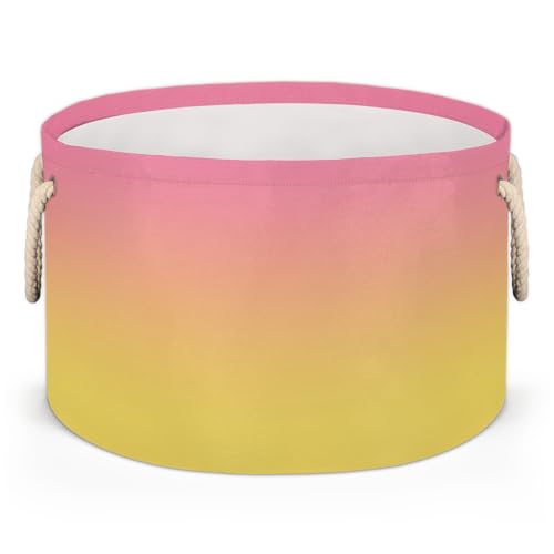 Large Round Storage Basket Yellow Pink Gradient Collapsible Circle Storage Bin Basket Laundry Hamper With Handle for Kids Boy Girls Toy Bedroom Living Room Nursery Room Decor Storage Organizer - color: Print 18