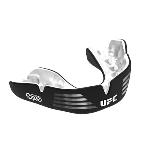 OPRO Instant Custom-Fit Mouth Guard, Dentist-Level Comfort, Protection & Fit - Moldable Mouthguard for Football, Boxing, Rugby, MMA, BJJ, UFC Mouth Piece- Includes Mouth Guard Case (UFC Black, Adult) - color: Ufc Strike - Silver/Black, size: Adult (10+)