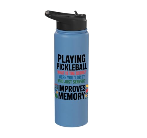 Funny Pickleball Improves Memory - Sarcastic Dinking Court Stainless Steel Insulated Water Bottle - color: Light Blue