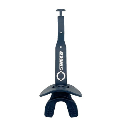 O Shield Striker Football Mouth Guard with Connected Strap, No Boil Brace Friendly Lip Guard for Tackle Football, Youth and Adult - color: Navy Blue