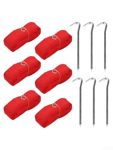 Beach Volleyball Boundary Lines with Stakes, 8x16m Outdoor Court Marking Kit, High Strength Nylon Rope and Ground Nails for Sand or Grass, Red Color, Clear Visibility