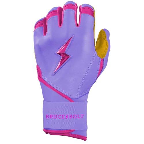 BRUCE BOLT Signature Series Long Cuff Batting Gloves - Pro-Athlete Collection - Adult & Youth Sizes - color: Bader Lavender, size: YTH Small