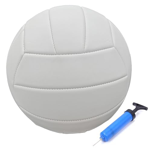 ABAJI Volleyball Official Size Thicker PVC Pure Color with Pump Waterproof Anti-Explosion Design Training Practice Indoor Outdoor Beach Pool Play - color: White