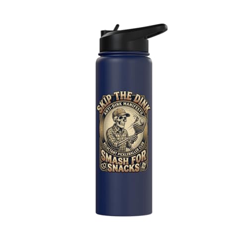 Pickleball Humor s Smash for Snacks s Court Rules Stainless Steel Insulated Water Bottle - color: Navy Blue