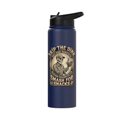Pickleball Humor s Smash for Snacks s Court Rules Stainless Steel Insulated Water Bottle - color: Navy Blue