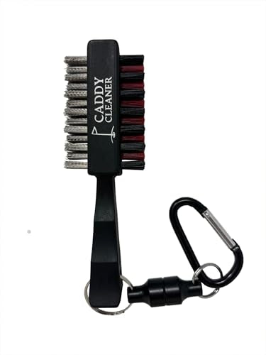 Clean Swing Mini Brush – Golf Club Cleaner with Magnetic Clip, Dual-Sided Brush | Golf Accessories for Men, Best Golf Gift | Caddy Cleaner - color: Black/Red