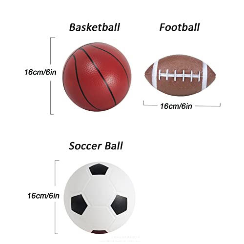 Soccer Basketball Football Small Sports Bouncy Balls with Hand Pump for Kids and Toddlers - (Pack of 3) 6-Inch Diameter Rubber Sport Ball Set for Fun Outdoors and Backyard Play