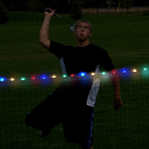 Aoneky 20ft LED Light Up Badminton Net, Glow in Dark Outdoor Sports Net with 4 Ropes, Portable for Backyard Beach Night Games