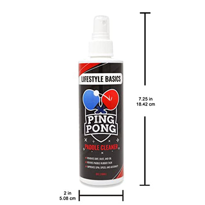 Lifestyle Basics Table Tennis Paddle Cleaner 8oz (236ml) Ping Pong Racket Rubber and Wood Cleaning Kit - Improves Spin and Accuracy