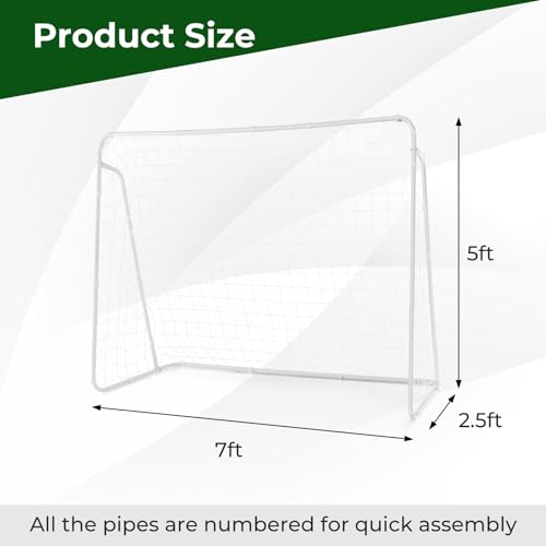 GYMAX Soccer Goal for Backyard, 7 x 5ft Soccer Net w/Heavy Duty Frame & Ground Stakes, Weather-Resistant Soccer Field Equipment for Kids Football Shooting Training, Easy to Setup