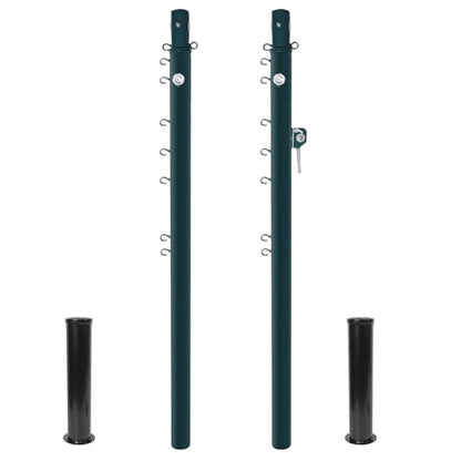 Aoneky Permanent Adjustable Volleyball Post System - Complete Set with 2 Steel Poles & Ground Sleeves, 6 Height Settings for Badminton & Volleyball, Includes Winch for In-Ground Install - color: Green, style: Round