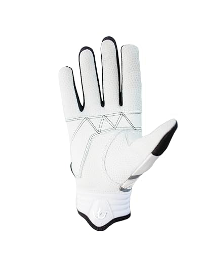 Lightning Series Batting Gloves - Premium Goat Skin Leather, Youth & Adult Sizes - color: White, size: Youth Large