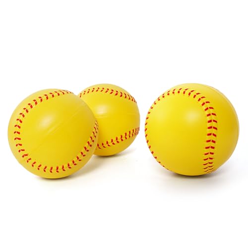 GKK 12 inch Foam Training Softballs, Yellow with Red Spray Lines 4-Pack Hitting Practice, Suitable for Girls, Practice Throwing, Safe for Soft Materials