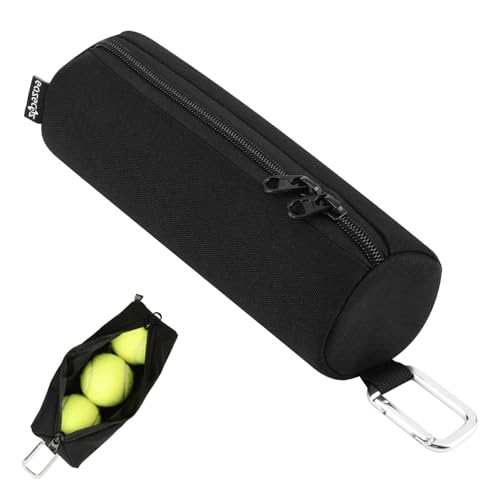 Padel Ball Holder Portable Paddleball Storage Bag with Metal Hook, Paddle Tennis Ball Carry Bag Holds 3 Pcs Regular Paddleball, Tennis Training Accessories Pouch
