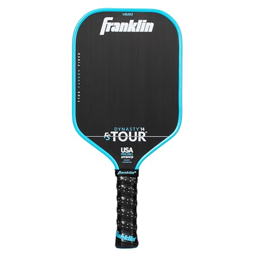 Franklin Sports Pro Pickleball Paddles - FS Tour Series Raw Carbon Fiber T700 - USA Pickleball Approved - Unibody Epoxy Resin Injected Edge - Dynasty + Tempo - 14mm/16mm Core - Gray, Blue + Pink - color: Blue, size: 14 mm, style: Dynasty