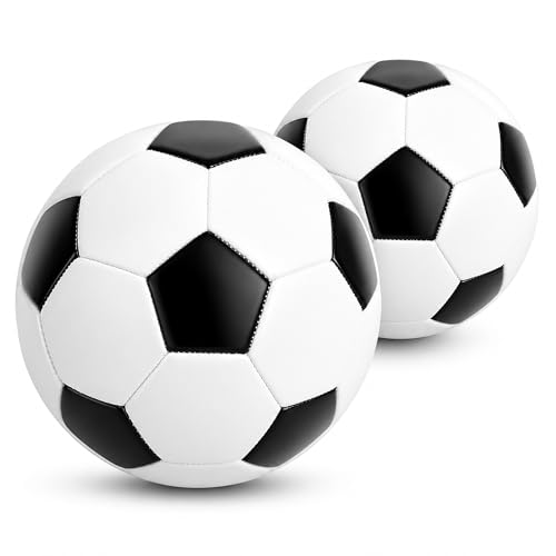 Soccer Ball Size 5 Size 4 Size 3 Size 2 with Pump Deflated - 2 Pack Standard Indoor Outdoor Training Ball Black and White - Gift for Adult Youth Teens Toddlers Kids 1-3 5-8 8-12 13+ Years Boys Girls - color: Classic 2 pcs, size: 2