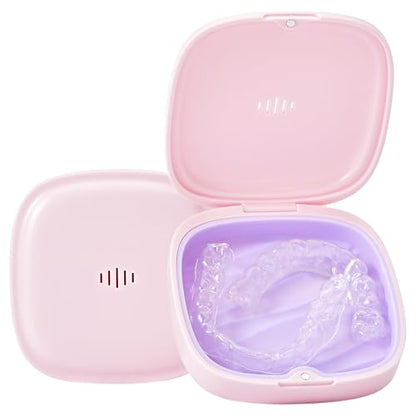 Retainer Case Slim Aligner Case with Vent Holes Removable Inner Tray Silicone for Easy Cleaning (1Pack Pink Purple)