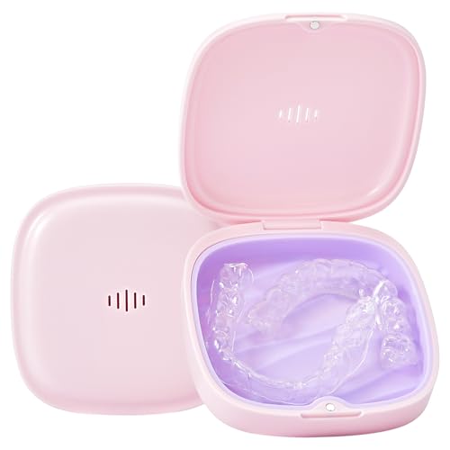 Retainer Case Slim Aligner Case with Vent Holes Removable Inner Tray Silicone for Easy Cleaning (1Pack Pink Purple)