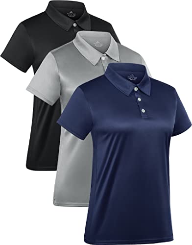 3-Pack Women's Short-Sleeve Sport Polo Shirts Quick Dry Moisture-Wicking Activewear Polos Tops for Work - color: Black/Gray/Navy, size: X-Large