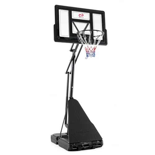 Goplus Outdoor Basketball Hoop, 7.7-10 FT Height Adjustable Tool-Free Basketball Goal System with 43 Inch PC Backboard, Rebound Board, Portable Wheels for Adults in Court, Backyard, Driveway
