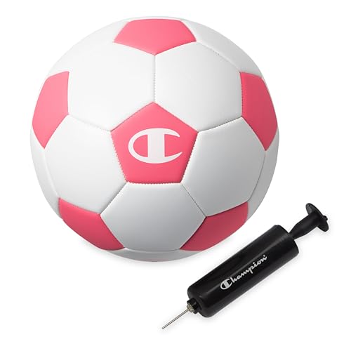 Champion Soccer Ball Youth & Adult – Matte Finish, 32-Panel Design, Enhanced Control, Sizes PVC Cover, Sizes 3,4 and 5 for Indoor & Outdoor Training, Includes 6" Pump - color: Classic White/Optic Pink, size: 4