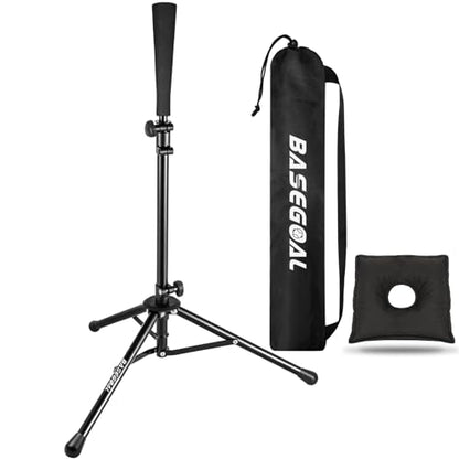 BaseGoal Batting Tee Baseball Tee,Softball Travel Portable Tee Tripod Stand Rubber Tee for Batting Training Practice with Carrying Bag - color: Black, style: Tee
