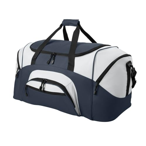 Personalized Large Duffel Bag, Football, Soccer, Basketball, Baseball Duffle Bag, Athlete Gift, Sport Bag, Embroidered Name, Navy/Grey - color: Navy/Grey