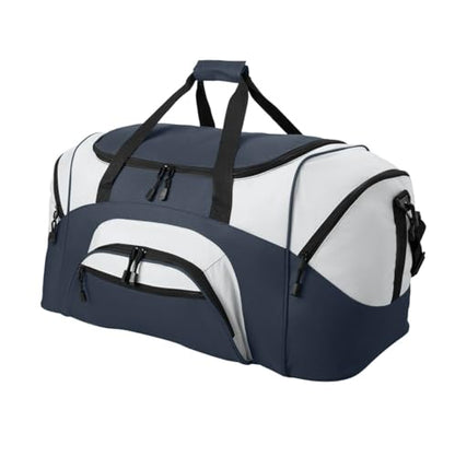 Personalized Large Duffel Bag, Football, Soccer, Basketball, Baseball Duffle Bag, Athlete Gift, Sport Bag, Embroidered Name, Navy/Grey - color: Navy/Grey