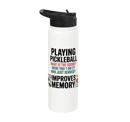 Funny Pickleball Improves Memory - Sarcastic Dinking Court Stainless Steel Insulated Water Bottle - color: White