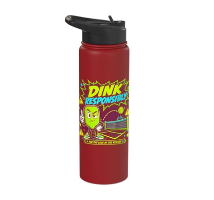 Dink Responsibly Pickleball Kitchen Court Stainless Steel Insulated Water Bottle - color: Red
