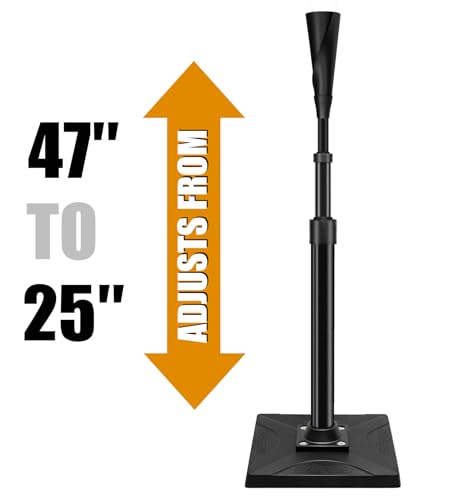 LOMGWAYS Baseball/Softball Batting Tee-Height Adjustable Premium Portable Baseball Tee with Removable Rubber Top and Heavy-Duty Base for All Ages - style: Black 25"-47"