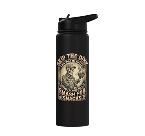 Pickleball Humor s Smash for Snacks s Court Rules Stainless Steel Insulated Water Bottle - color: Black